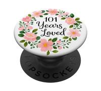 101 Years Loved Floral 101th Birthday Design for Mom Grandma PopSockets PopGrip Adhésif
