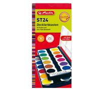 Herlitz Boîte de peinture 10199933 – 24 couleurs avec tube de blanc de fond inclus Blanc G