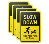 101SignCity Lot de 4 panneaux de cour « Slow Down Kids And Pets At Play » pour maisons, rues, piétons et voitures - 30,5 x 45,7 cm en aluminium