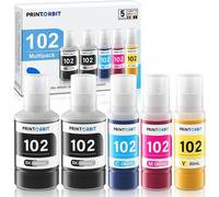 102 Encre Compatible Pour Epson Ecotank Et-2850 Et-3850 Et-4850 Et-2750 Et-3750 Et-4750 Et-15000 Et-2851 Et-4856 Et-2856 Et-2751,Cartouche Encre 102 Multipack (5 Paquets)[ENC942345]