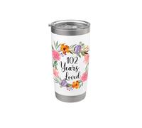 102 Years Loved 102th Birthday Floral 102 Year Old Men Women Gobelet isotherme en acier inoxydable double paroi