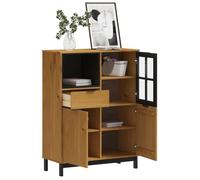 (10228)Commode - contemporain - Buffet rangement - avec porte vitrée FLAM 92x40x122,5 cm bois massif de pin ,poid:38.8 kg
