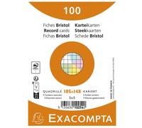 Exacompta – Fiches bristol 10254E – 100 fiches 105×148 mm, quadrillées 5x5, couleurs assorties