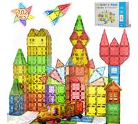 102PCS Construction Magnetique avec 2 Voitures Jouet Enfant 3 4 Ans Jeux Bloc Magnetic Tiles Building Block Educatif Creatif Montesorri Jouets Noel Anniversaire Cadeau Enfant Fille Garcon 5 6 7 8 Ans