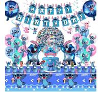 103PCS Décorations de fête d'anniversaire Stitch de dessin animé -Bannière tourbillons suspendus ballons décorations de gâteaux