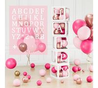 104 Cube Baby Shower Decoration Fille, 5 Boîte à Ballon Transparente Douche Bébé Roses avec Lettre (B+A-Z*2), 45 Ballon Rose Gold, Boite Baby Shower pour Deco Anniversaire Gender Reveal Fête Prénatale