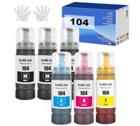 104 Encre Compatible avec Epson 104 Bouteille d'encre Multipack pour ecotank ET-1810 ET-2726 ET-2810 ET-2811 ET-2812 ET-2814 ET-2815 ET-2820 ET-2821 ET-2825 ET-2826 ET-4700 ET-4800 (6-Pack 3BK C M Y)