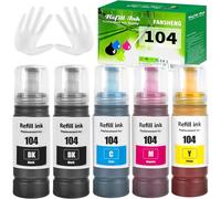 104 Encre Compatible Avec Epson 104 Bouteille D'Encre Multipack Pour Et-2720 Et-2711 Et-2810 Et-2811 Et-2814 Et-2820 Et-2821 Et-2851 Et-2812 Et-4800 Et-1810 Et-2825 (5 Pack 2Bk/C/M/Y)