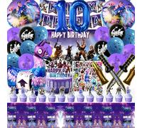 104 Pièces Fortnit Anniversaire 10 Ans - Décoration, Ballons, Bannière, Autocollants - Fournitures pour Fête de Garçon