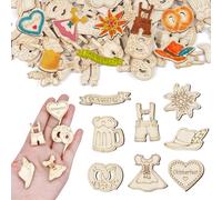 104 Pièces Oktoberfest Decoration, Décoration de Table en Bois pour Fête de la Bière Bavaroise, avec des Motifs de Lederhosen, Chopes à Bière, Bretzels, Etc., Adaptées aux Fêtes d'Oktoberfest, 3-4 CM