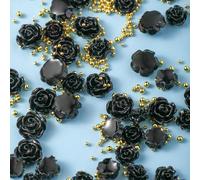 104 pièces/set Décoration d'ongles 3D Kawaii rose noire mate, paillettes, résine multimodèle. Perles en acier doré, strass, tournesol. Convient pour les fêtes, le style décontracté mignon, les filles.