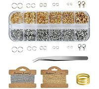 1040 Pièces Anneaux de Saut, 2 Chaine Bijoux avec Fermoirs de Homard, 4-10 mm Anneaux à Ressorts de jonction avec Pince à Épiler, Connecteurs pour Réparation Bracelet Porte-Clés, Argent & Or