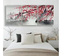 104Tdfc Tableau Triptyque Mural 3 Panneaux Toile Affiche de paysage de fleurs de prunier de style chinois Toile Peinture Affiches Impressions Wall Art Home Decor 40X60 cm Encadrée Oeuvre