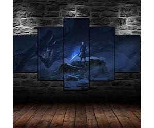 104Tdfc XXL Impression sur Toile 5 Parties Moderne Tableau Dragon Night King Game of Thrones Tableaux Deco 5 Pieces XXL Peinture Photo Art Image Salon Décoration Cadeau d'halloween