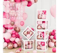 105 Cube Baby Shower Decoration Filles, 6 Boîte à Ballon Transparente Douche Bébé Roses avec 54 Lettres, 45 Ballon Rose et Oro, Boite Baby Shower pour Deco Anniversaire, Gender Reveal, Fête Prénatale