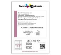 105 Étiquette Transparente polyester mat 63,5 x 38,1 mm = 5 planche pour IMPRIMANTE LASER seulement étiquette synthétique plastique autocollante transparent étiquette imperméable résistante eau huile