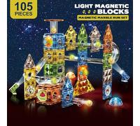 105 pcs Blocs de Construction Magnétiques pour Enfants inclut Magnetic Tiles, Circuit Marble Run | Jouet éducatif idéal pour les Garçons et filles, à partir de 3 ans - Lumineux & Forme de Diamant