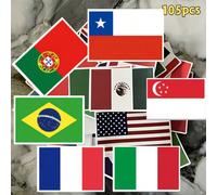 105 pièces Ensemble d'autocollants de drapeaux nationaux - Papier auto-adhésif de forme asymétrique - Design de mode de rue pour les amateurs de DIY! Parfait pour les bouteilles d'eau, les cahiers, le