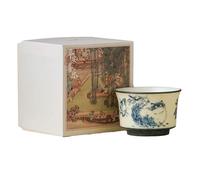 106 ml/3,5 oz céramique mine de roche blanc peinture bleu et blanc chat boire tasses à thé maison exquis Kung Fu thé ensemble - bleu et blanc [ boîte]