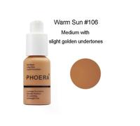 (106 #Warm Sun)Phoera Foundation Whitening Matte Concealer Brighten Waterproof Oil-control Dark Circles Makeup Base Full Coverage Cosmetic