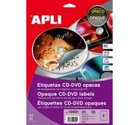 [10601] Apli Pochette de 50 étiquettes CD/DVD multi usage adhésif opaque Ø 11...