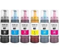 107 Encre Compatible Avec Epson 107 Pour Ecotank Et-18100 Imprimante 6 Couleurs Multipack (Bk/C/M/Y/Lc/Lm)