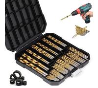 107 Pièces Coffret Foret, Forets Metal Revêtus de Titane Ø1.5-10mm Forets Avec Foret Butée de Profondeur Pour Perçage du Bois, du Plastique et de L'aluminium