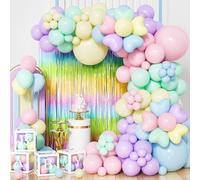 107PCS Ballon Pastel Arc en ciel 5/10/12 Pouces Multicolore Pastel Macaron Ballon Rideaux à Franges en Aluminium pour Anniversaire Fille Mariage Baby Shower Baptême Party Supplies