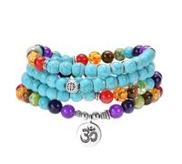 108 Bracelets ou Collier Multicouches Mala, Sept Chakras, Yoga Om, Arbre de Vie, Pendentif
