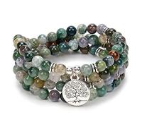 108 Mala Perles Bracelet-Méditation Balance Arbre de Vie Bracelet-Méditation 108 Mala Collier (Agate indienne (Indian Agate))