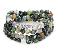 108 Mala Pierre Perles Collier Wrap Poignet Bracelet avec Éléphant Charme Bijoux Faits À La Main Cadeau (Agate indienne (Indian Agate))