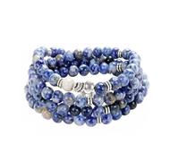 108 Mala Pierre Perles Collier Wrap Poignet Bracelet avec Éléphant Charme Bijoux Faits À La Main Cadeau (Agate Dentelle Bleue (Blue Lace Agate))