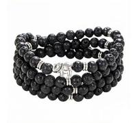 108 Mala Pierre Perles Collier Wrap Poignet Bracelet avec Éléphant Charme Bijoux Faits À La Main Cadeau (Pierre de lave noire (Black Lava Stone))