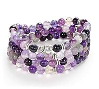 108 Mala Pierre Perles Collier Wrap Poignet Bracelet avec Éléphant Charme Bijoux Faits À La Main Cadeau (Fluorine violette (Purple Fluorite))