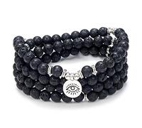 108 Mala Prière Méditation Perles Bracelet Collier avec le Mauvais Œil de Protection Charme Bonne Chance Yoga Bijoux (Lava Rock (Roche de lave))