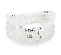 108 Mala Prière Méditation Perles Bracelet Collier avec le Mauvais Œil de Protection Charme Bonne Chance Yoga Bijoux (White Jade (Jade blanc))