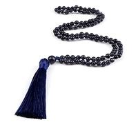 108 Perles Collier de prière Stripe verte naturelle Onyx Stone Bouddha Méditation Collier Femme Men Bijoux Cadeaux, Blue Sandstone