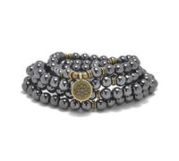 108 Perles Mala en Pierre Naturelle avec Breloque Lotus (Hematite (Hématite))