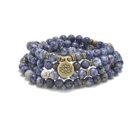 108 Perles Mala en Pierre Naturelle avec Breloque Lotus (Sodalite (Sodalite))