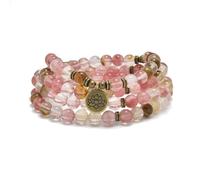 108 Perles Mala en Pierre Naturelle avec Breloque Lotus (Watermelon Tourmaline (Tourmaline Pastèque))