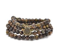 108 Perles Mala en Pierre Naturelle Bracelet Collier de Méditation Yoga avec Breloque Om (Brown Tiger Eye (Œil de Tigre Marron))