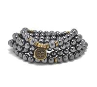 108 Perles Mala en Pierre Naturelle Bracelet Collier de Méditation Yoga avec Breloque Om (Hematite (Hématite))