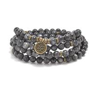108 Perles Mala en Pierre Naturelle Bracelet Collier de Méditation Yoga avec Breloque Om (Labradorite (Labradorite))
