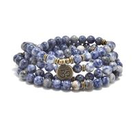 108 Perles Mala en Pierre Naturelle Bracelet Collier de Méditation Yoga avec Breloque Om (Sodalite (Sodalite))