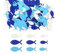 108 pièces Poisson Bois Décoration - Confettis de Table Bleu Blanc pour Baptême, Communion, Confirmation - Déco Religieuse DIY en 3 Tailles pour Fête Chrétienne et Artisanat