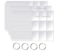 1080 Poches/60 Pcs Protege Carte Double Face, 4 Cercles De Reliure, 9 Pochettes Photos Par CôTé(70x95mm), Pochette Cartes Transparentes, Protection Carte à Collectionner Pour Pokemon Carte