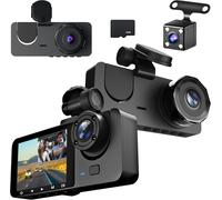 1080P Car Dashcam Front Rear Interior with 32GB SD Card Car Camera with Parking Monitoring, Motion Detection, 170° Wide Angle 3 Channel 24H Loop Recording