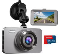 1080P Car Dashcam with 3 Inch IPS Screen, 64G SD Card, 176° Wide Angle Dash Cam, Night Vision, WDR, G-Sensor, Parking Mode, Loop Recording