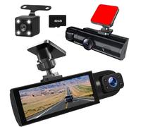 1080P Dashcam Voiture Avant Arrière Intérieur, avec Carte SD 32GB, Caméra de Voiture avec Surveillance de Stationnement, Détection de Mouvement, 170° Grand Angle 3 Canaux avec Fil, G-Sensor