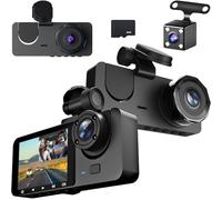 1080P Dashcam Voiture Avant Arrière Intérieur, avec Carte SD 32GB, Caméra de Voiture avec Surveillance de Stationnement, Détection de Mouvement, 170° Grand Angle 3 Canaux 24H (Version Standard)